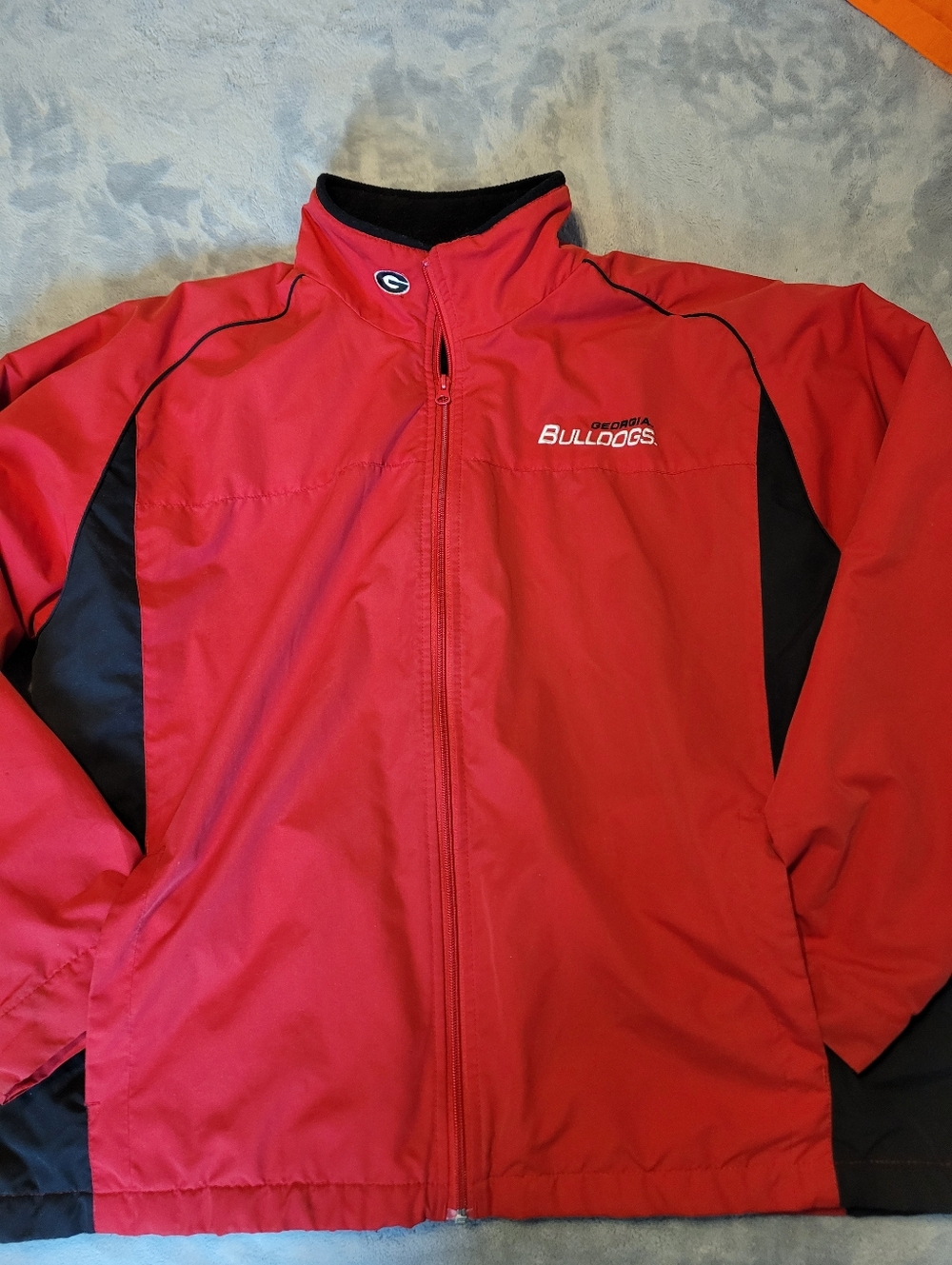 Red Oak Ga Bulldogs Fleece Lined Jacket XL Red Blk Full Zip Pockets Embroidered